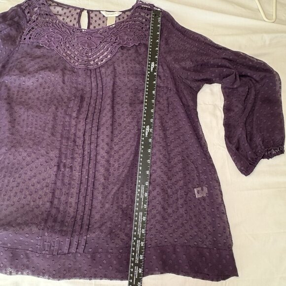 CJ Banks Womens Blouse Size 1X Purple Lace Sheer Boho Fairy Whimsigoth - Picture 11 of 12